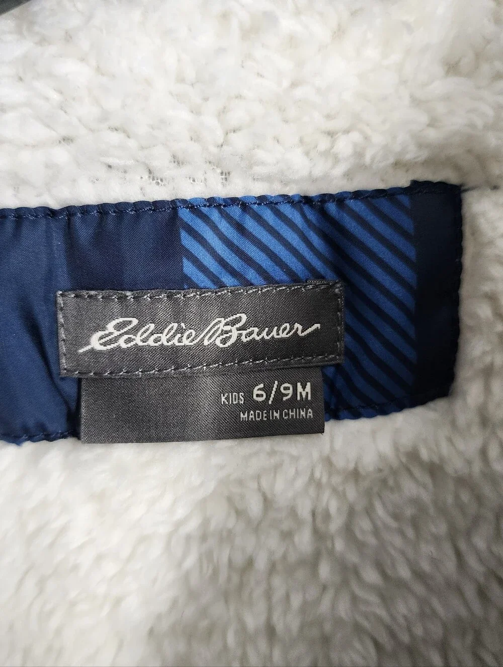 Eddie Bauer Size 6-9 MO Snow suit Fleece Linee Blue Plaid Hooded